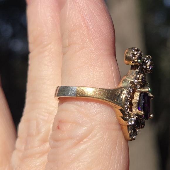Amethyst 4k & Topaz Elegant Fleur-de-lis style Sterling & Gold ring sz 7.75 - Picture 9 of 11